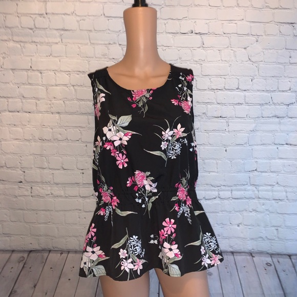 a new day Tops - A New Day Black & Pink Floral Sleeveless Blouse size XL